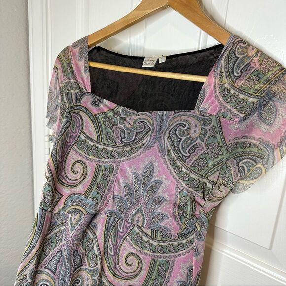 Y2K Johnny Heaven Paisley Floral Micro Mesh Baby Doll Style Blouse Sz S Fairy - Picture 2 of 7